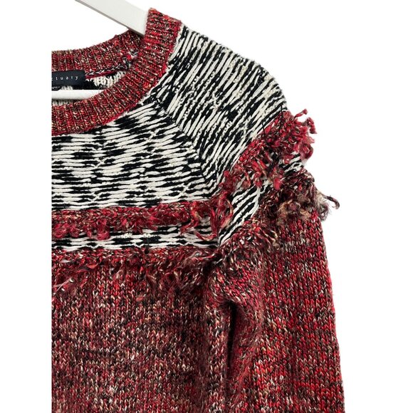 Sanctuary Chunky Knit Fringe Sweater Red Black Fair Isle Boho Size Small - Picture 5 of 16
